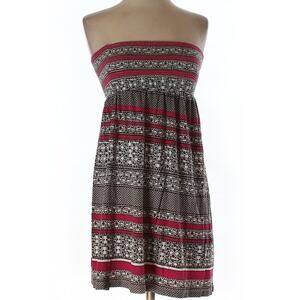 Juicy Couture Ornate Multicolor Strapless Red Black White Popover Dress Size P